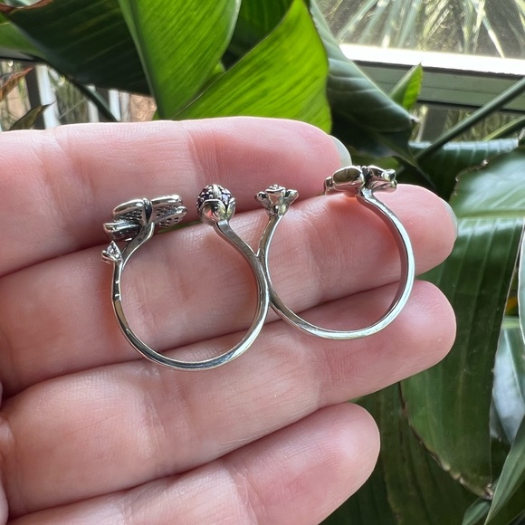 Peach Blossom Flowers Silver Double Ring - Size 8/9.5 - Picture 11 of 14